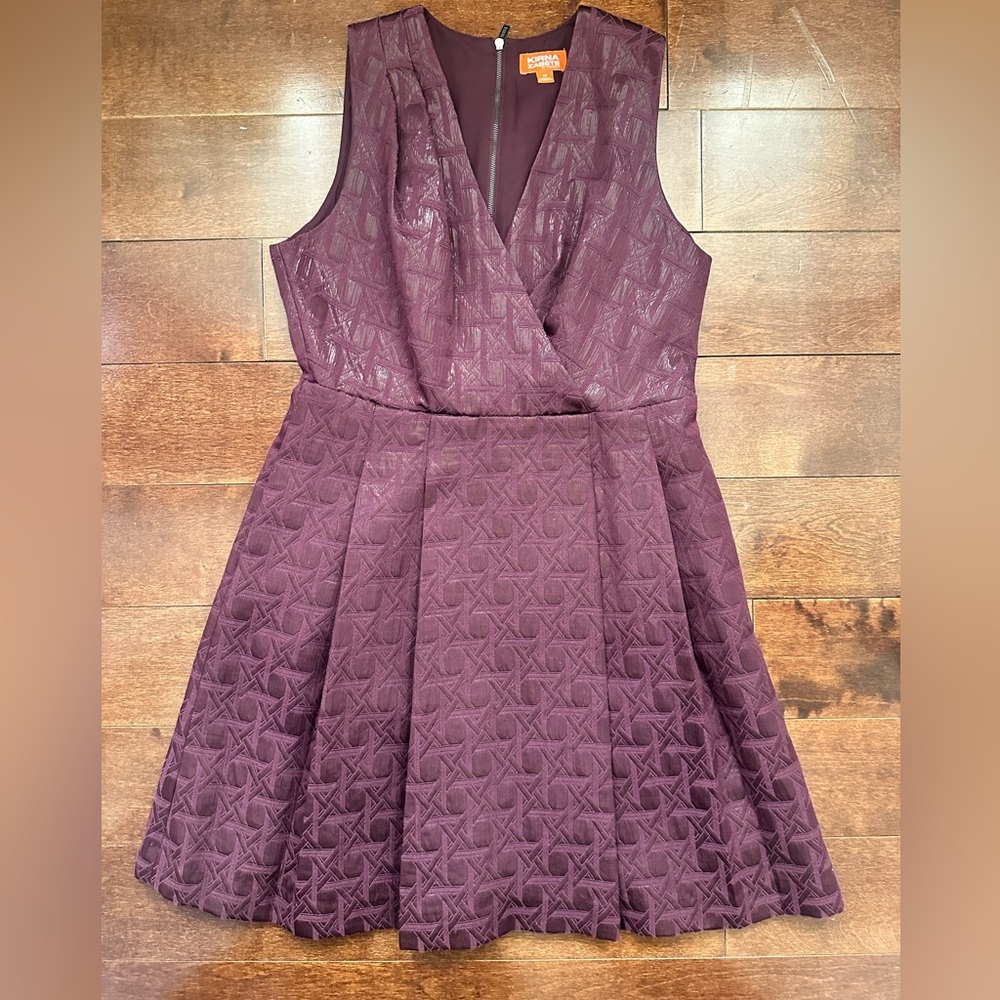 Kirna Zabete Target Purple Plum Jacquard Plunge V Neck Cocktail Dress A-Line 14